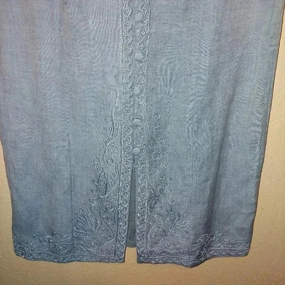 NWT VTG Sarah Elizabeth Blue V Neck Short Sleeve Long Dress 10P Embroidered - Picture 4 of 7